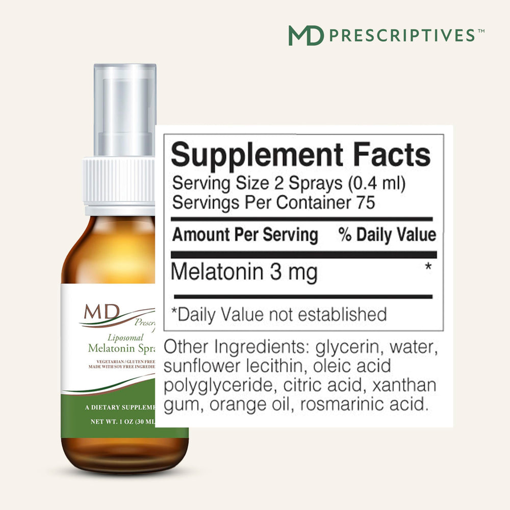 MD Prescriptives Liposomal Melatonin Spray nozzle enabling quick, comfortable pre-bed application.
