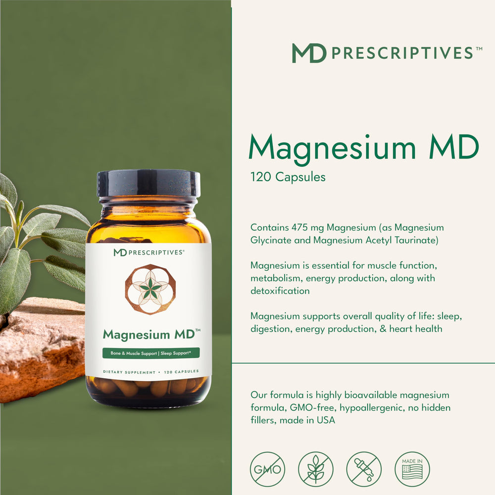 MD Prescriptives Magnesium MD label closeup with ingredients and dosage