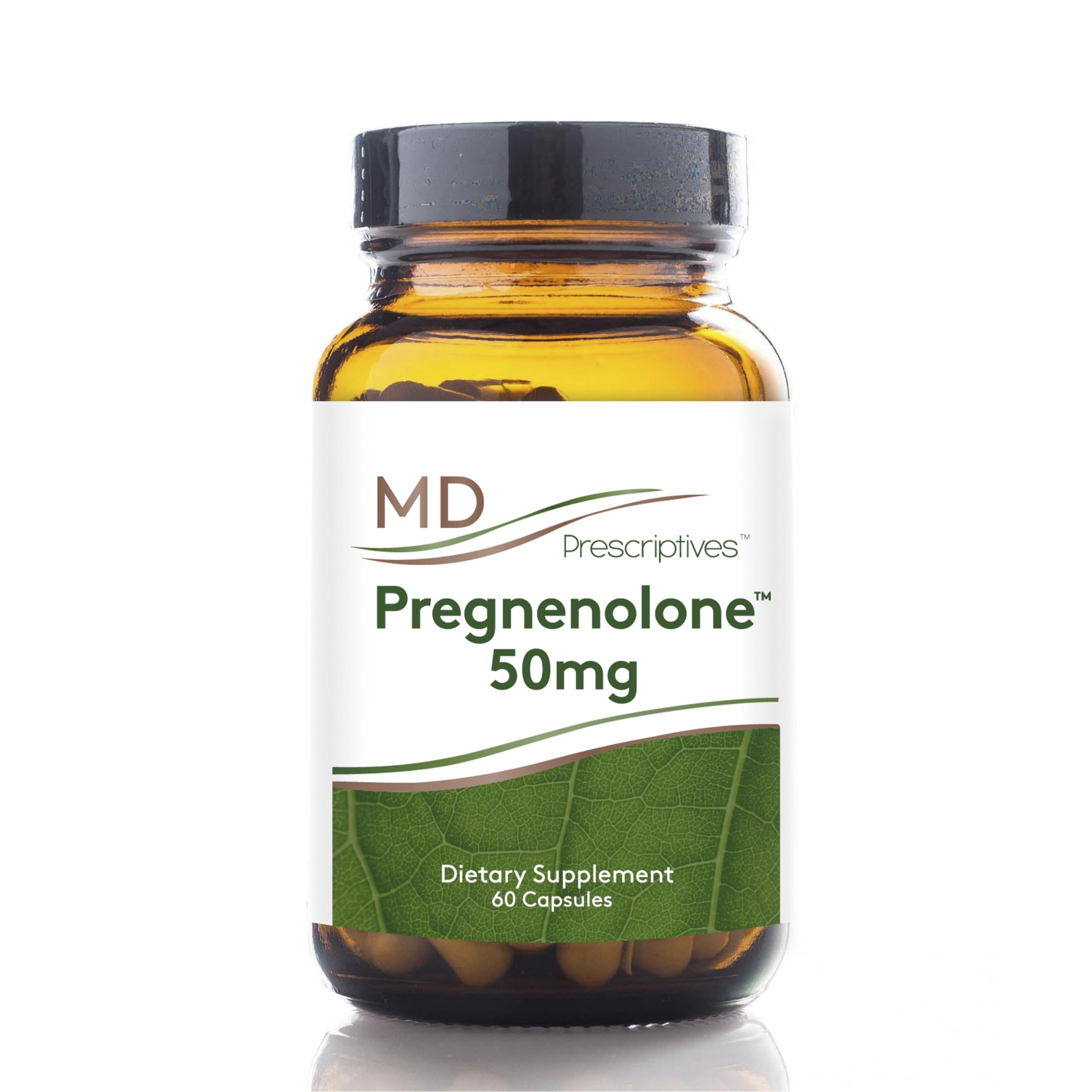 MD Prescriptives Pregnenolone bottle front shows vegan hormone support for adults.