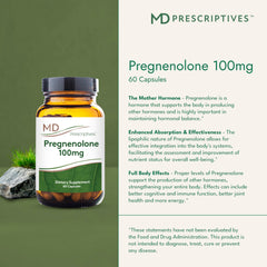 MD Prescriptives Pregnenolone capsule closeup highlights 100 mg dosage.