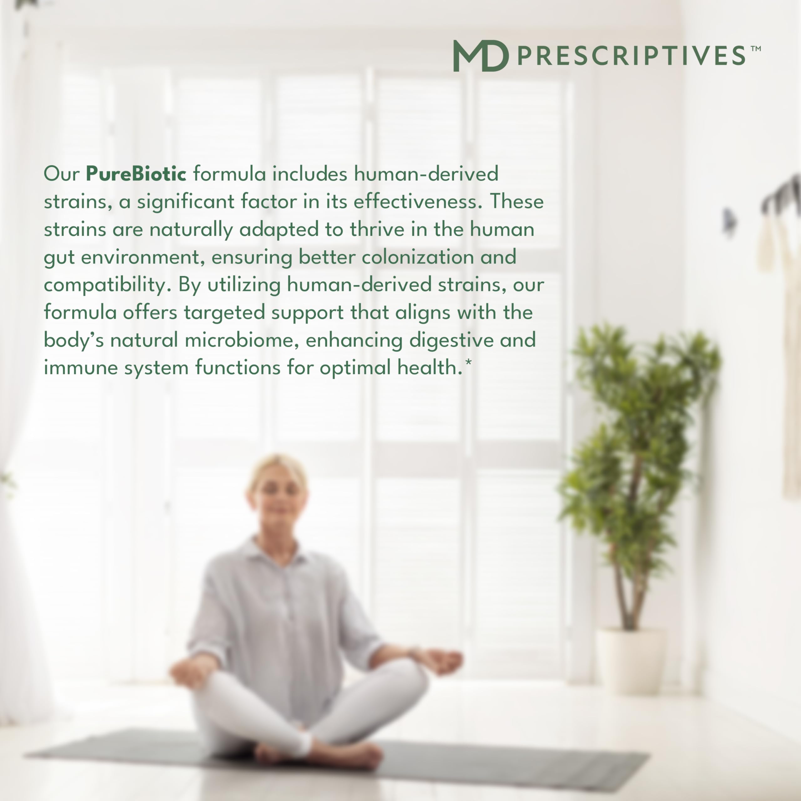 MD Prescriptives PureBiotic label closeup highlights 15 probiotic species.