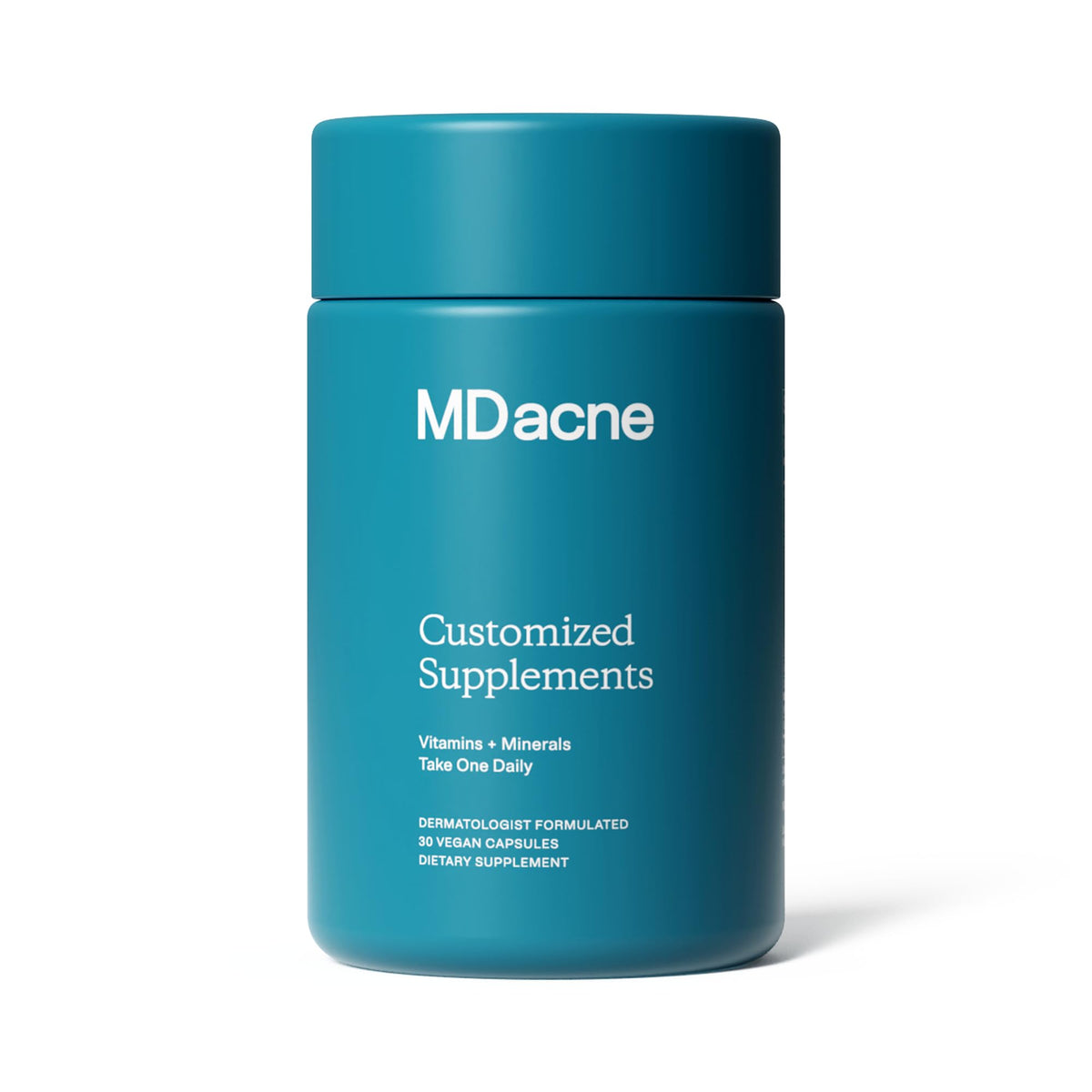 MDacne skin clearing vitamins bottle promotes a calm, clear complexion.