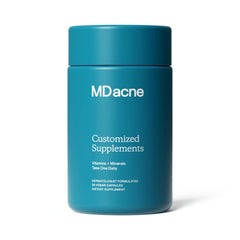 MDacne skin clearing vitamins bottle promotes a calm, clear complexion.