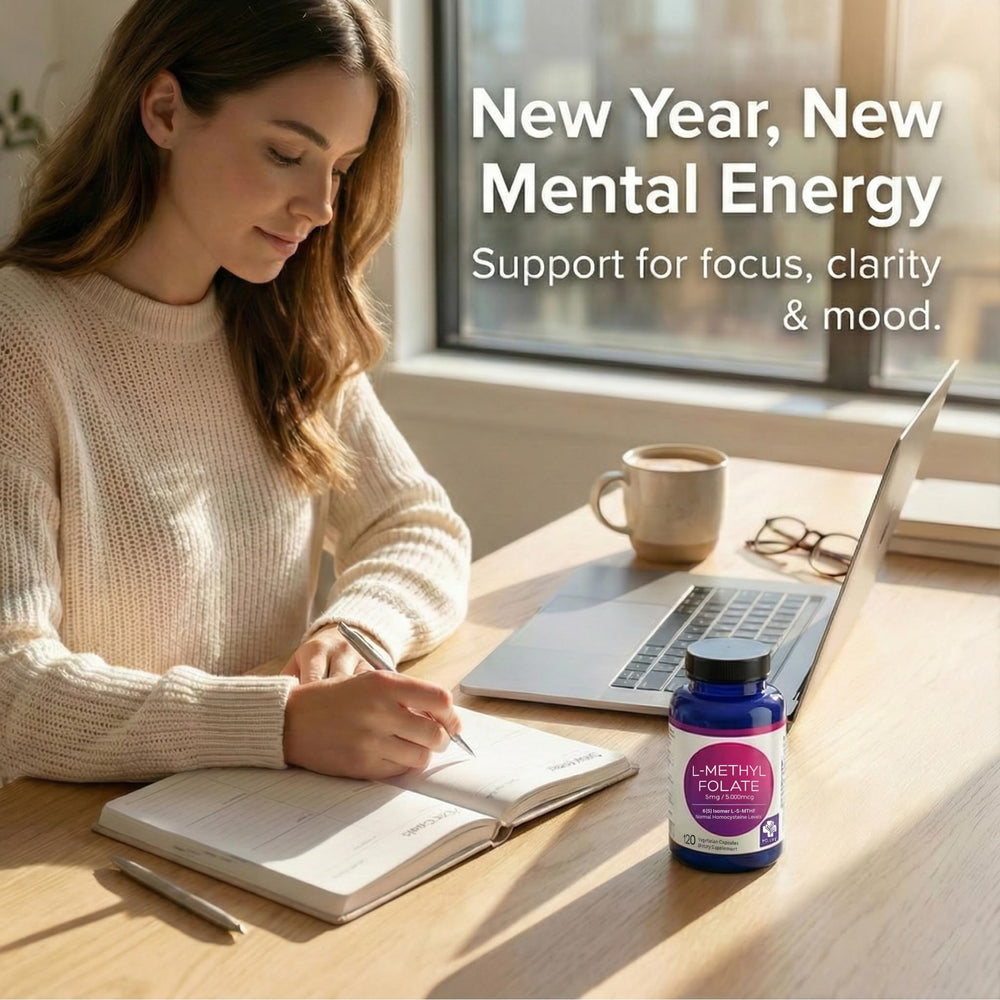 Third-party testing seal on MD.LIFE L-Methylfolate 5mg packaging.
