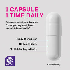 MD.LIFE L-Methylfolate label close-up showing vegan and gluten-free formulation and potency.