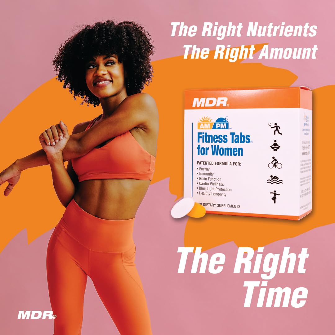 MDR Fitness Tabs glass with water suggests easy daily intake and hydration support