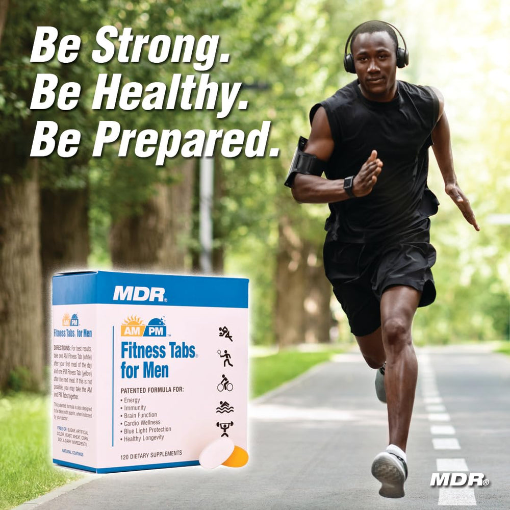 MDR Fitness Tabs gluten-free 2-month supply bottle on shelf