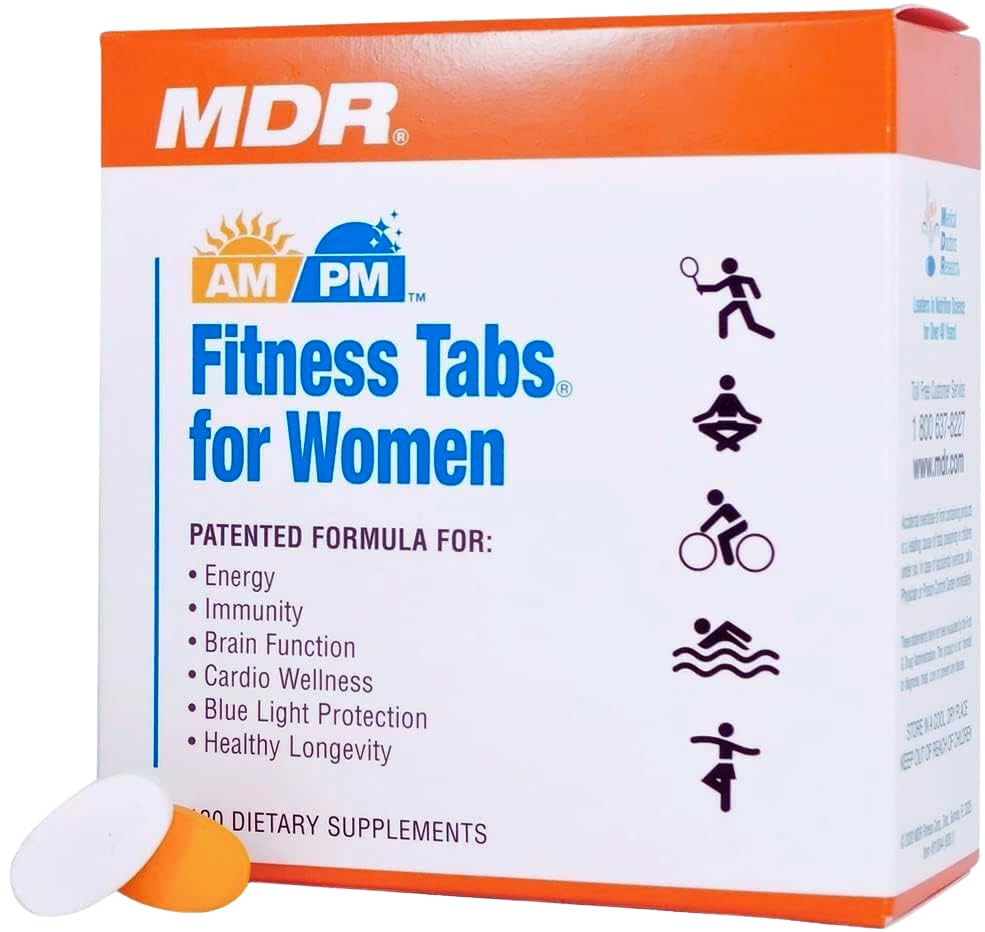 MDR Fitness Tabs tablet closeup emphasizes gentle daily multivitamin for vitality