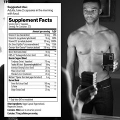 Mdrive Boost and Burn bottle back label with supplement facts and key ingredients.