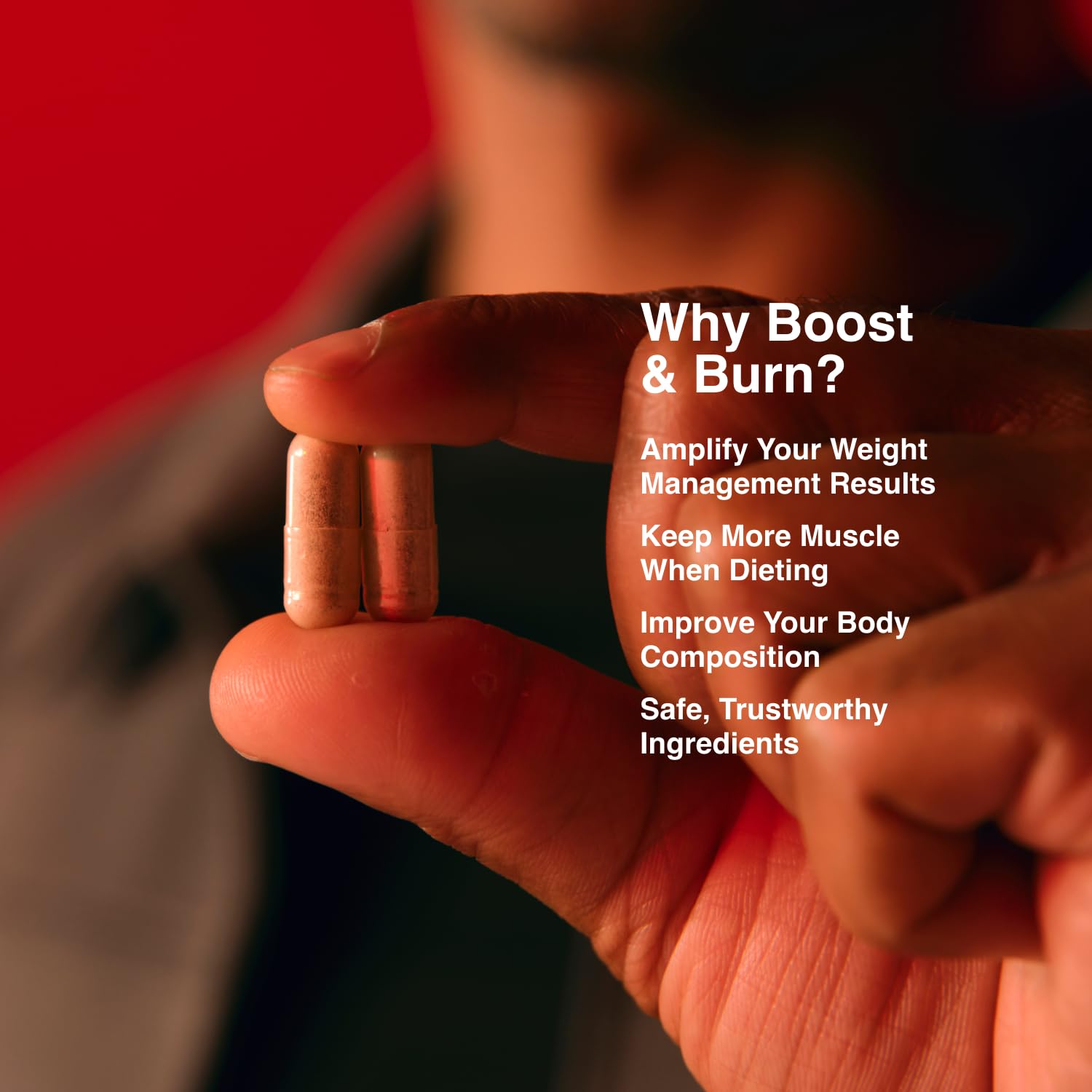 Mdrive Boost and Burn capsules closeup highlighting convenient pill form.