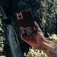 Mdrive Elite Ashwagandha KSM66 closeup signals stress‑friendly adaptogens for focus