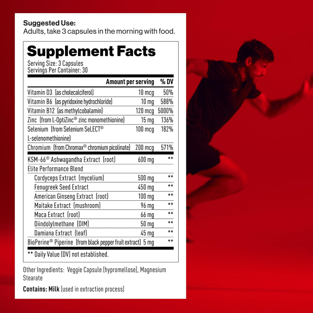 Mdrive Elite capsules closeup highlights high‑quality adaptogens for steady training resilience