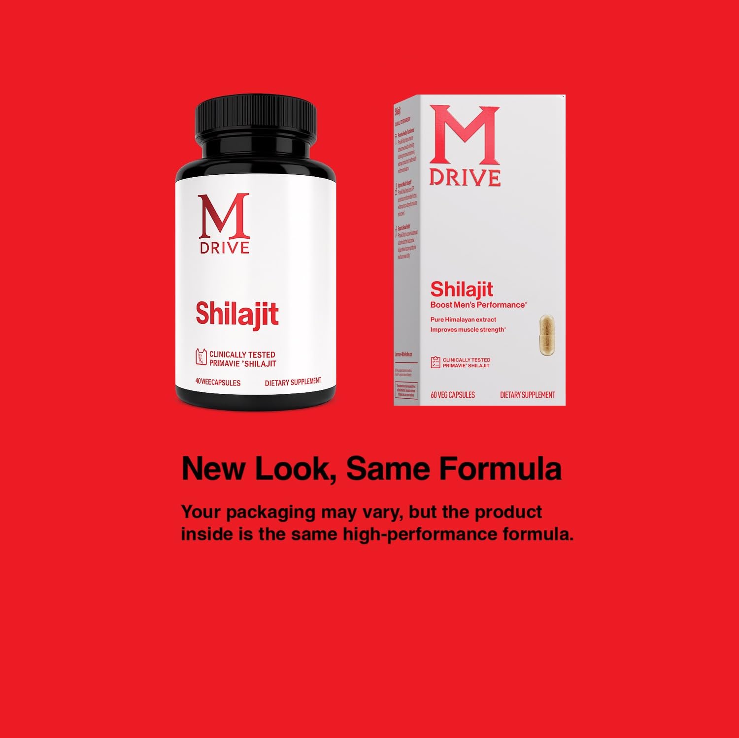 MDrive Shilajit capsules label closeup shows premium ingredients and fulvic acid.