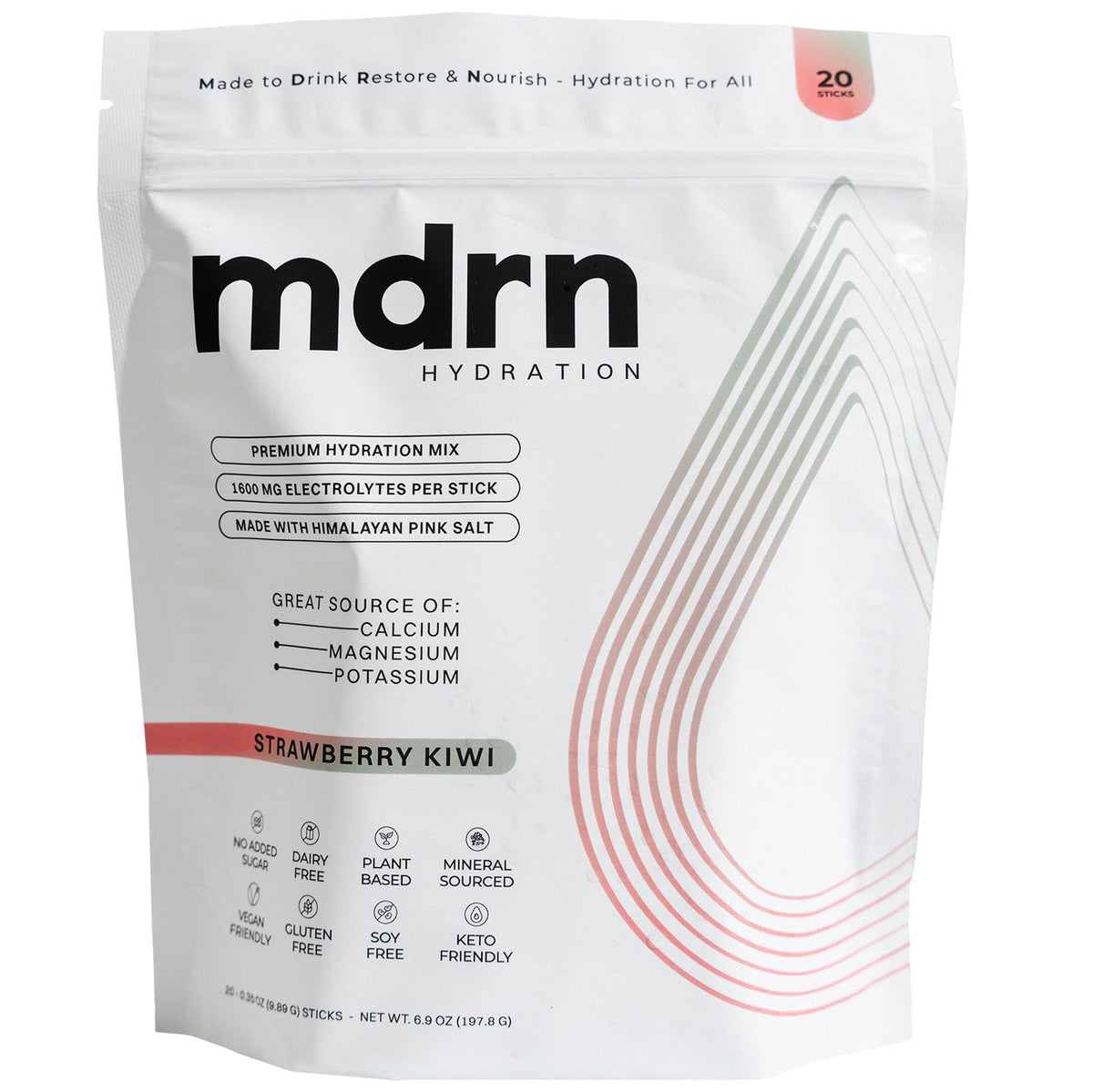 MDRN Hydration bottle pour demonstrates quick electrolyte delivery during workouts.