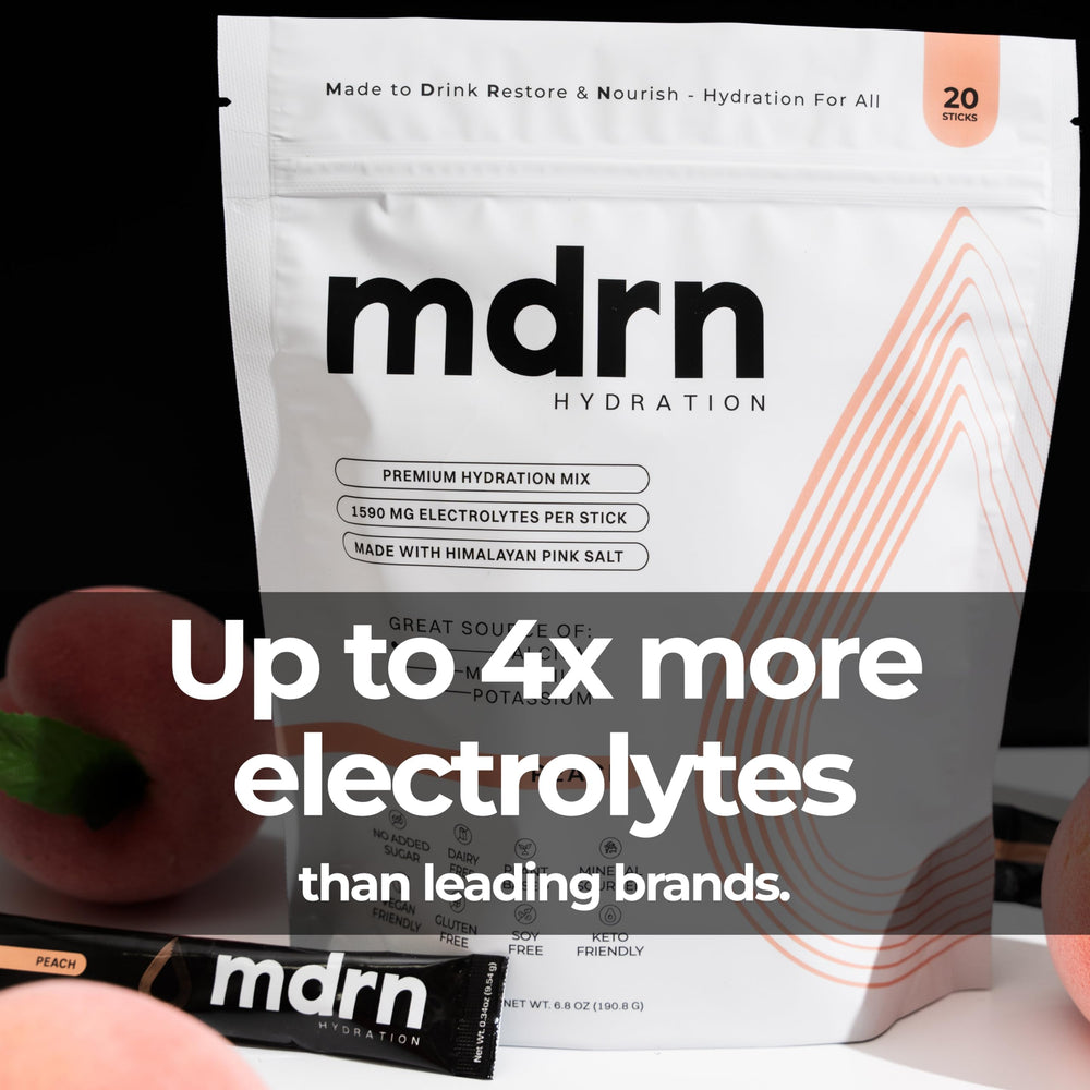 MDRN Hydration powder dissolves easily in water for quick hydration.