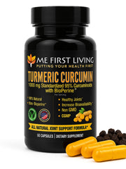 Me First Living Turmeric bottle closeup for high-potency daily wellness.