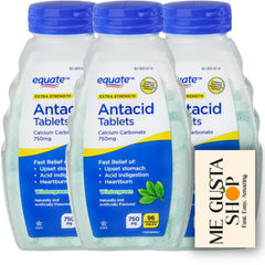 Equate wintergreen 750 mg antacid tablets pack shot for quick after-meal relief.
