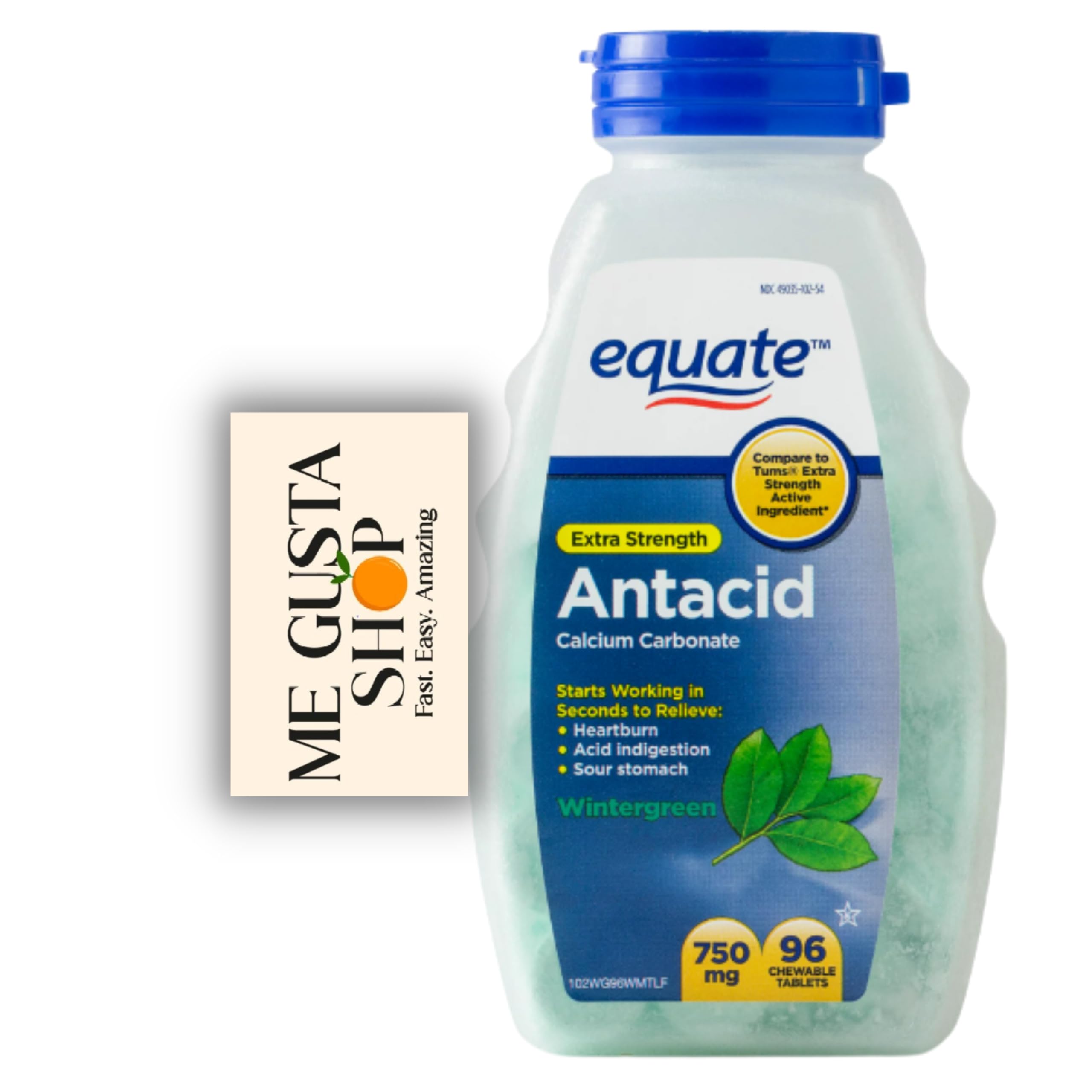 Me Gusta Shop Equate wintergreen 750 mg tablets brand label.