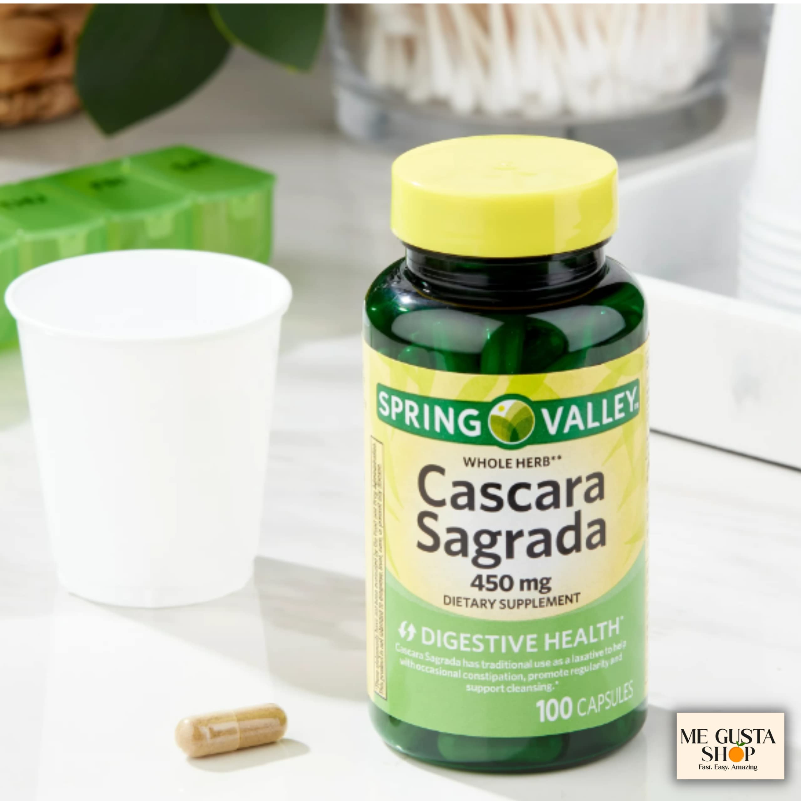 ME GUSTA SHOP Cascara Sagrada capsules arranged for easy daily use.