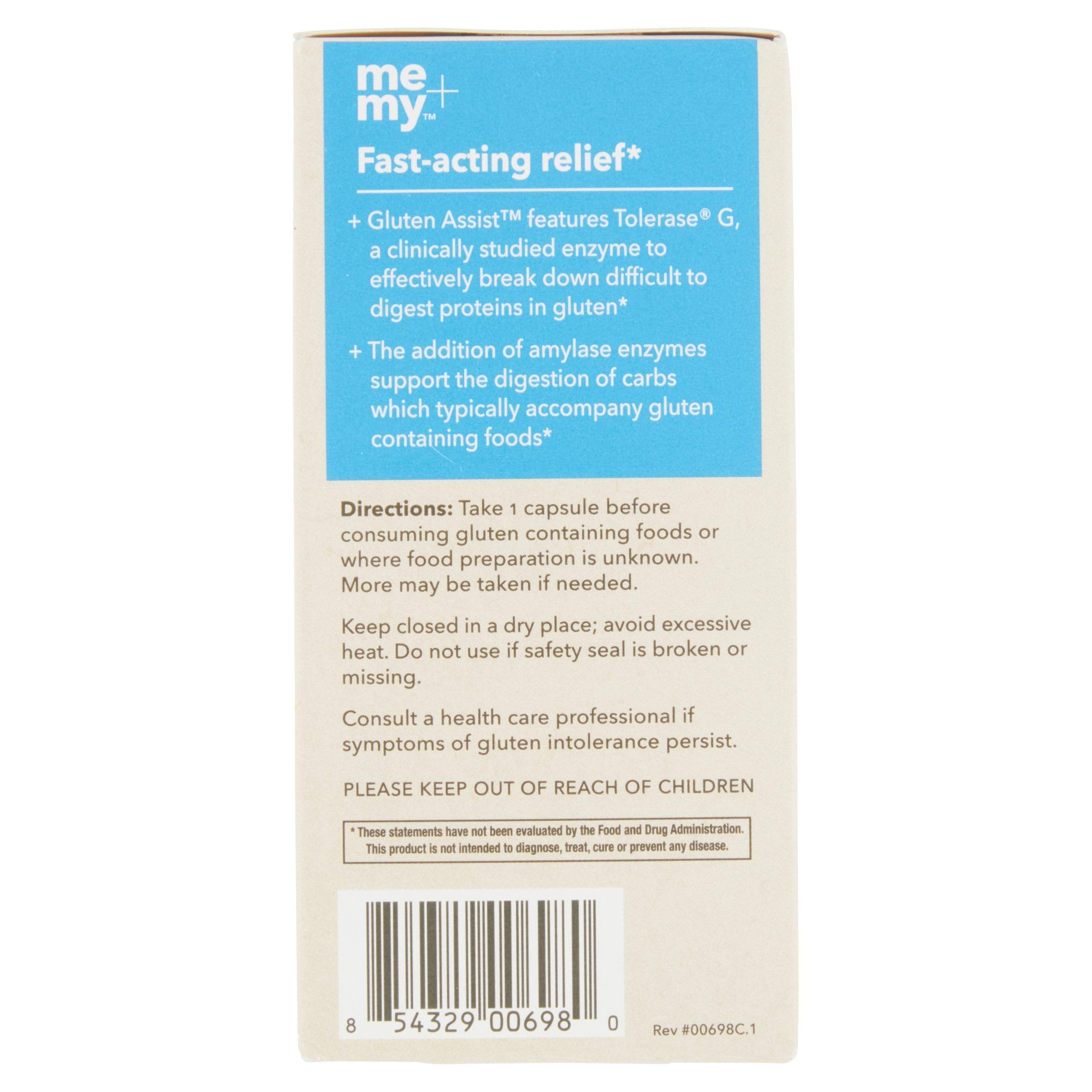 Close-up of Me + My Gluten Assist capsules for gluten and carb digestion