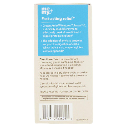 Close-up of Me + My Gluten Assist capsules for gluten and carb digestion