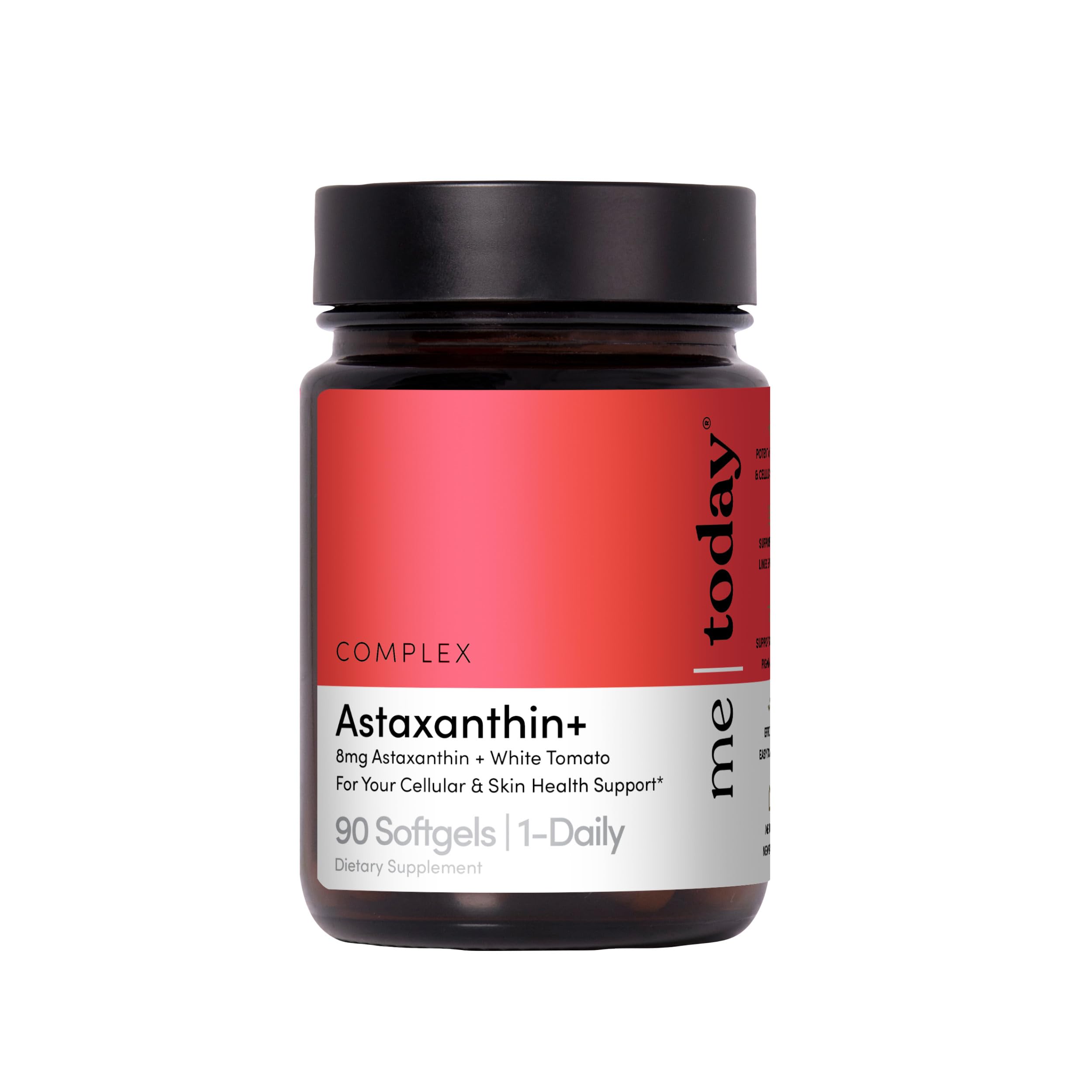 Me Today Complex Astaxanthin-8mg softgel bottle close-up for daily antioxidant support.