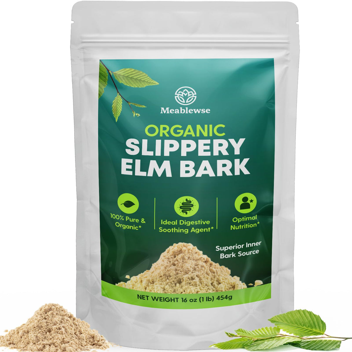 Meablewse Slippery Elm powder bottle ready for daily use and throat comfort
