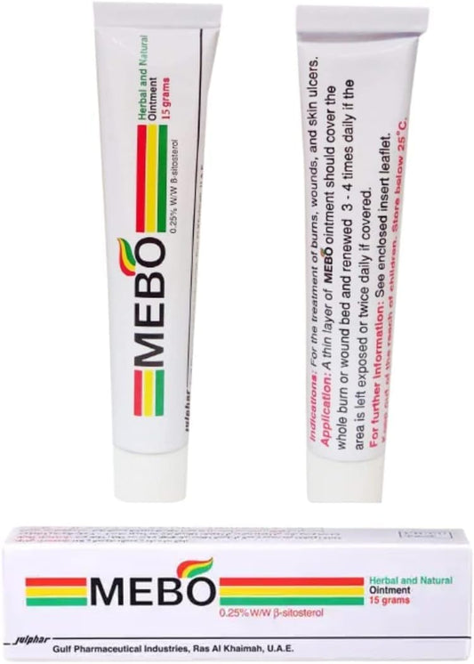 MEBO Burn Cream applied to a burn on the skin for healing support