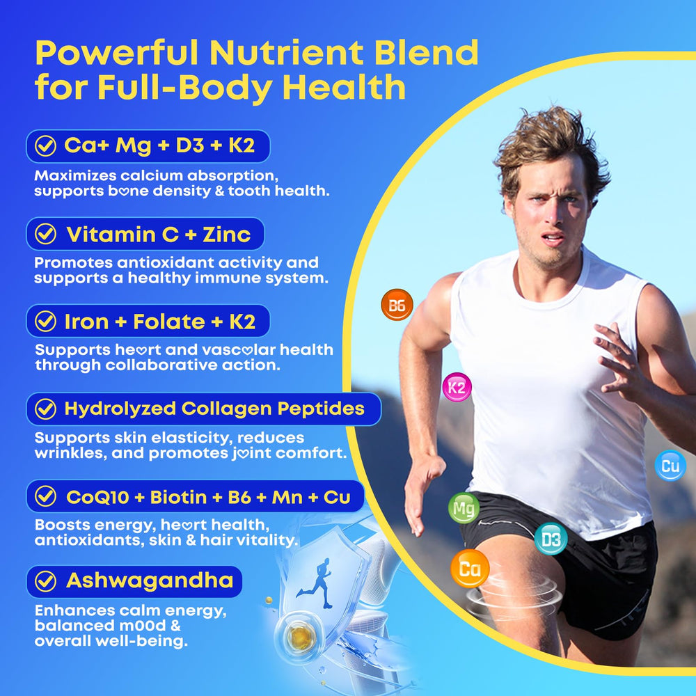 Label emphasizes vegan, non-GMO, sugar-free formula with high absorption