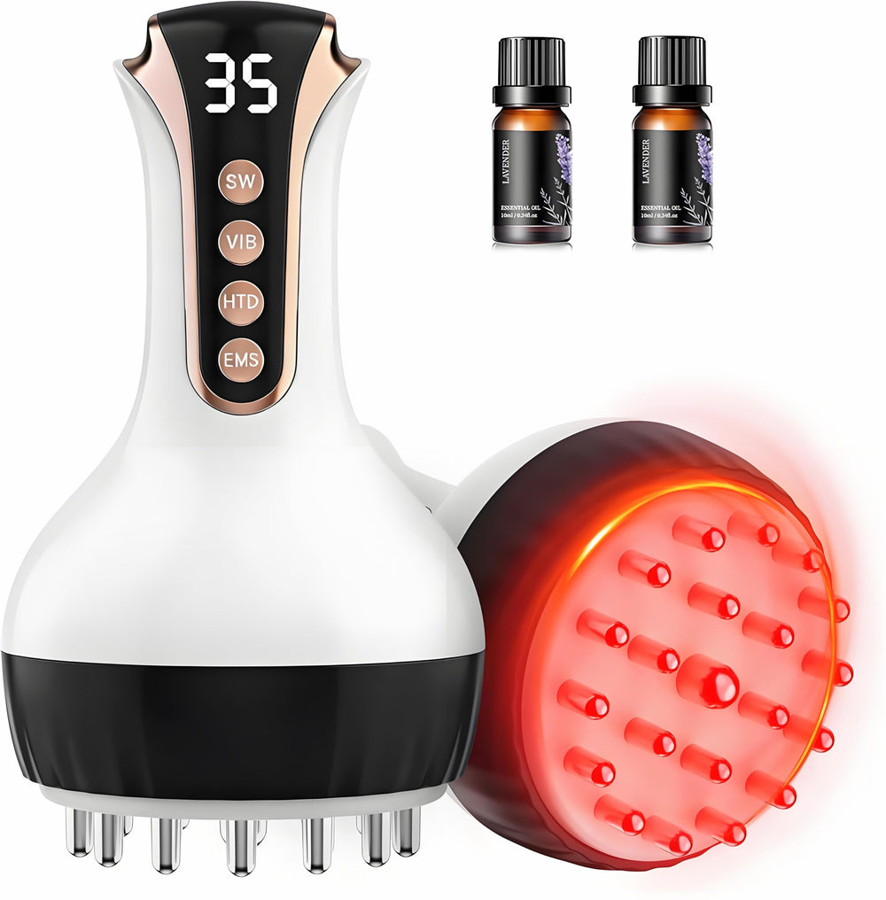 MechMaj lymphatic drainage massager applied to leg to reduce puffiness.
