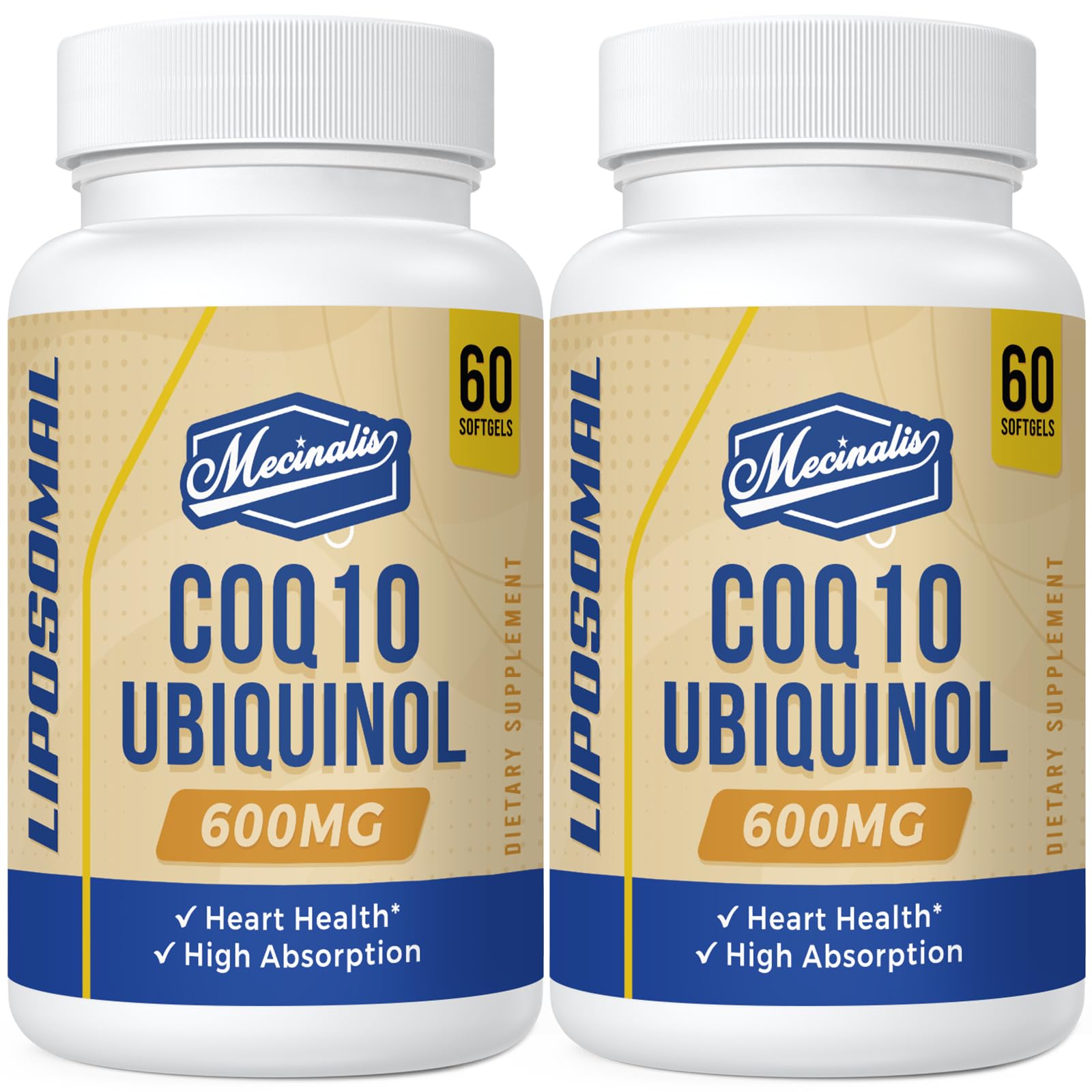 Mecinalis CoQ10 liposomal 600mg bottle for easy daily use.