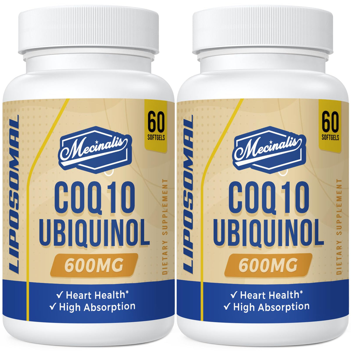 Mecinalis CoQ10 liposomal 600mg bottle for easy daily use.