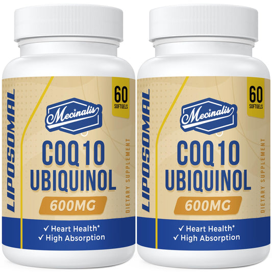Mecinalis CoQ10 liposomal 600mg bottle for easy daily use.
