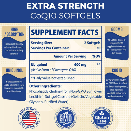 Mecinalis CoQ10 liposomal label with dosage and quality details.