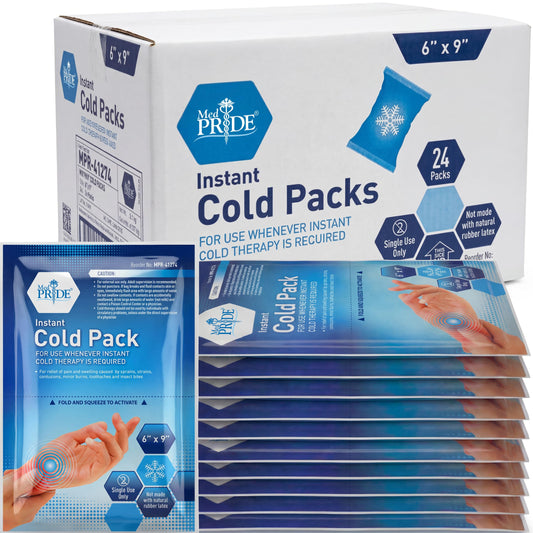 MED PRIDE instant cold pack box with 24 packs for portable first aid.
