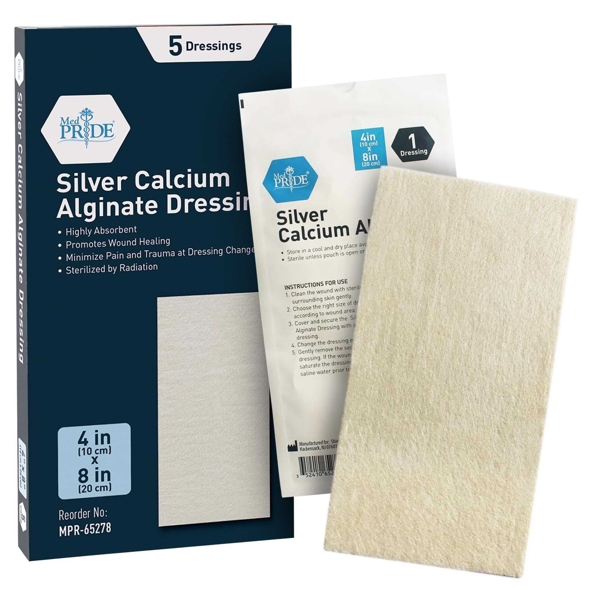 MED PRIDE Silver Alginate wound dressing pad high absorbency for fluid management