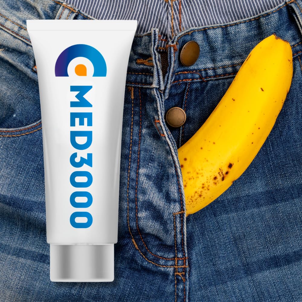 Med3000 erectile dysfunction cream bottle, premium packaging for discreet, quick application.