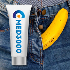 Med3000 erectile dysfunction cream bottle, premium packaging for discreet, quick application.