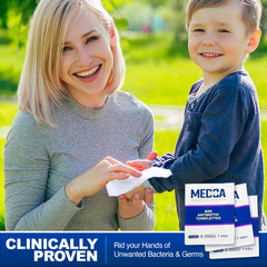 MEDca BZK wipes measure 5x7 inches for thorough hand and surface cleaning