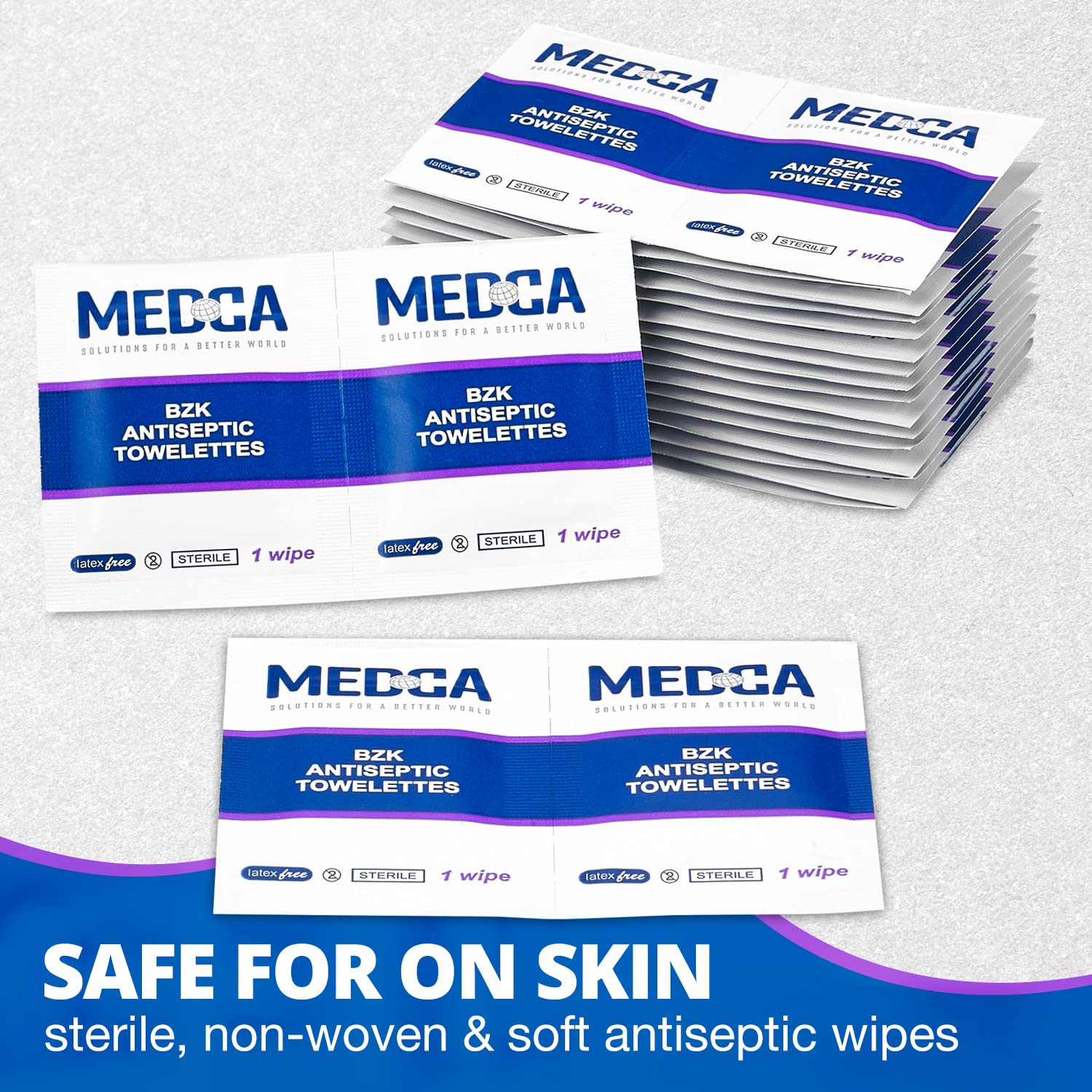 Latex-free MEDca BZK wipes suitable for sensitive skin