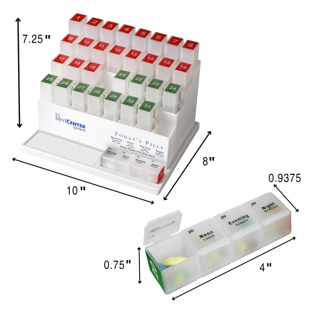 MedCenter labeled compartments showing four time slots for dosing