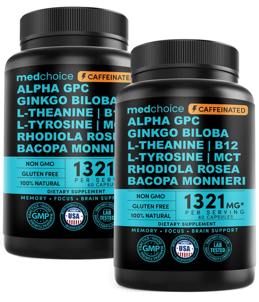 MEDCHOICE 12-in-1 nootropic bottle helps sustain focus throughout busy days.