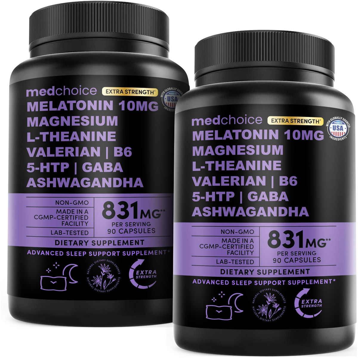 MEDCHOICE 12-in-1 melatonin bottle closeup for a reliable nightly routine.