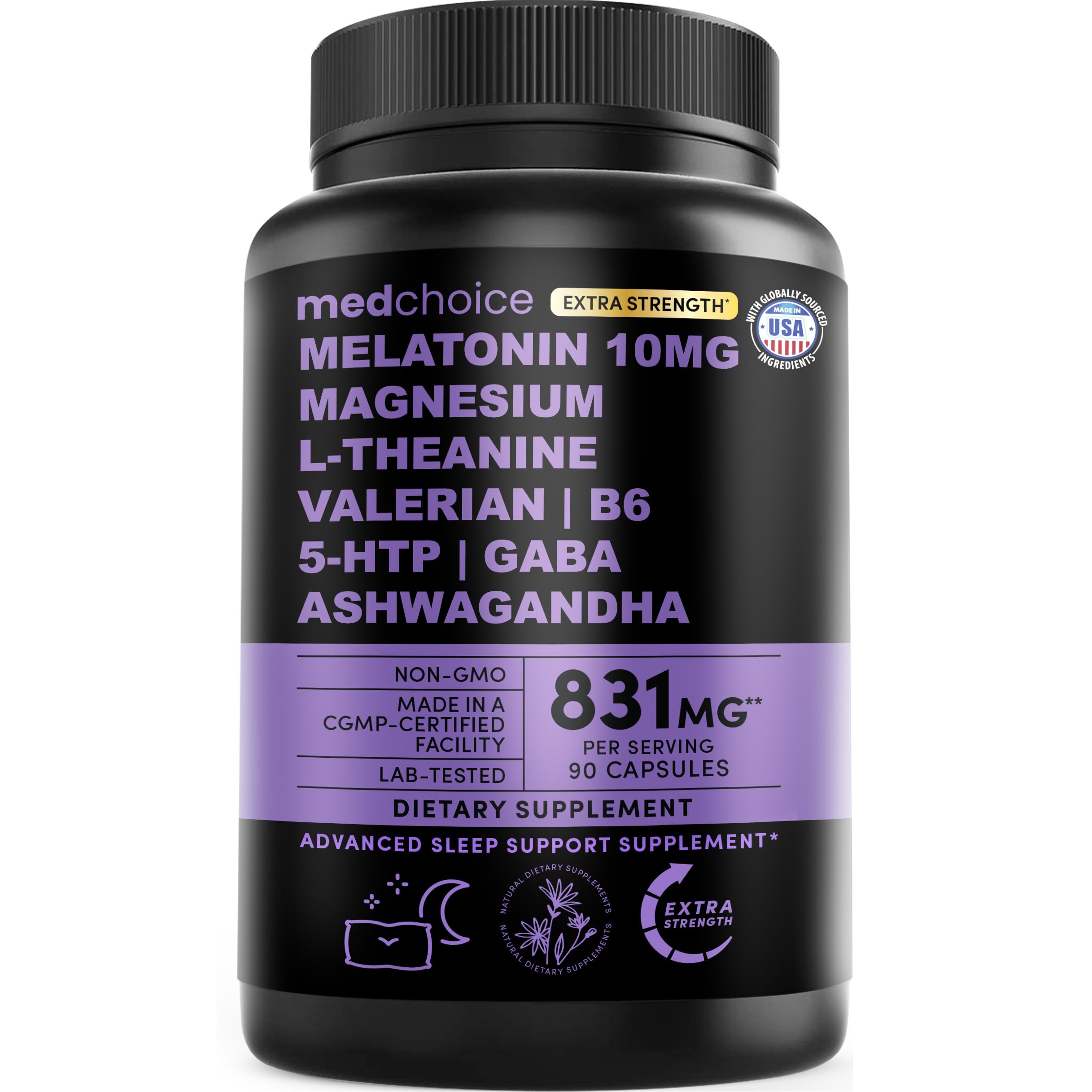 MEDCHOICE 12-in-1 melatonin bottle for a calmer, restful night