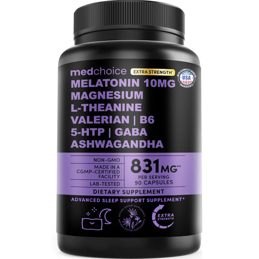MEDCHOICE 12-in-1 melatonin bottle for a calmer, restful night