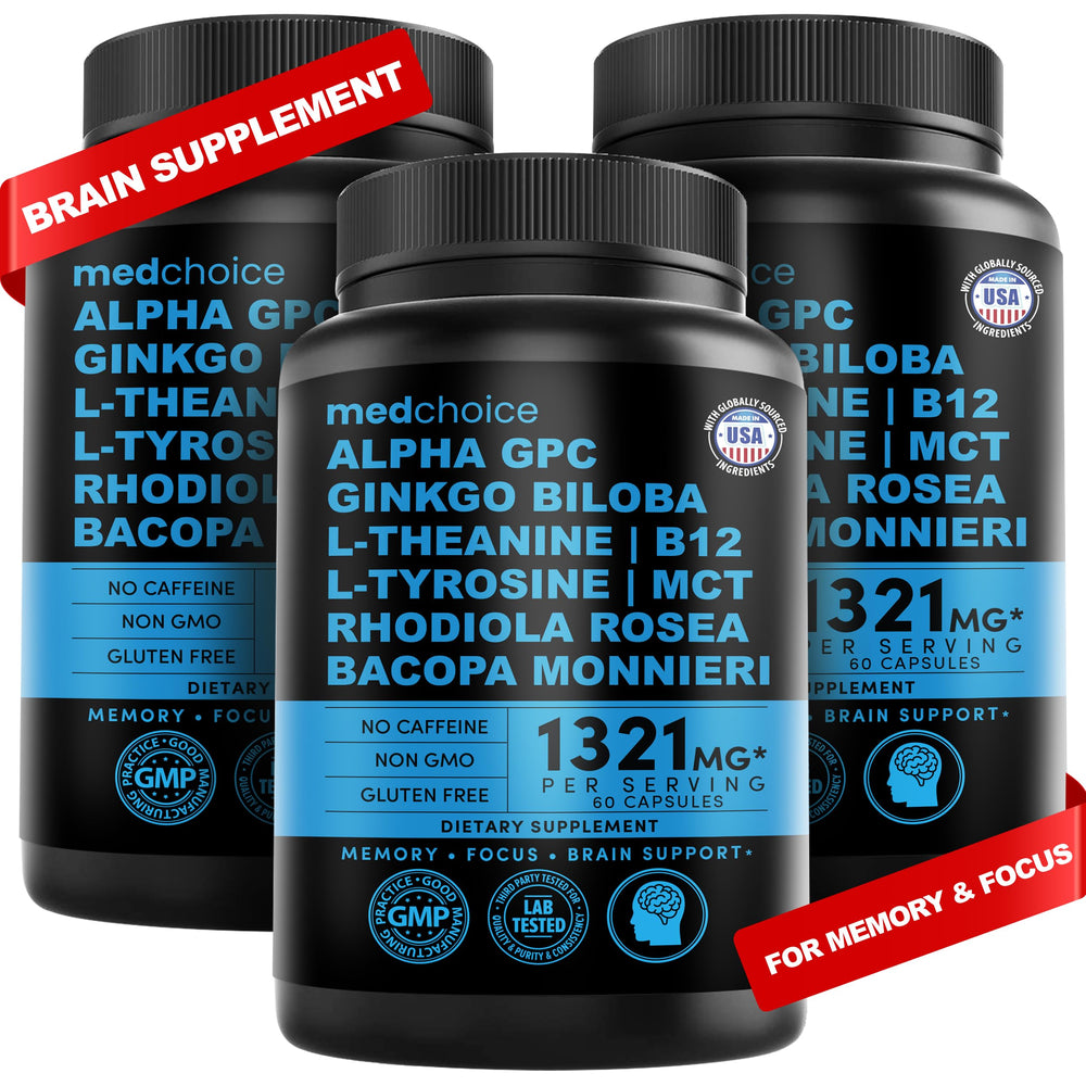 MedChoice 12-in-1 nootropic bottle for focused study and mental clarity.