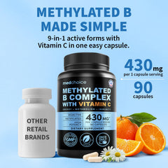 MedChoice B Complex capsules close-up highlighting bioactive B vitamins
