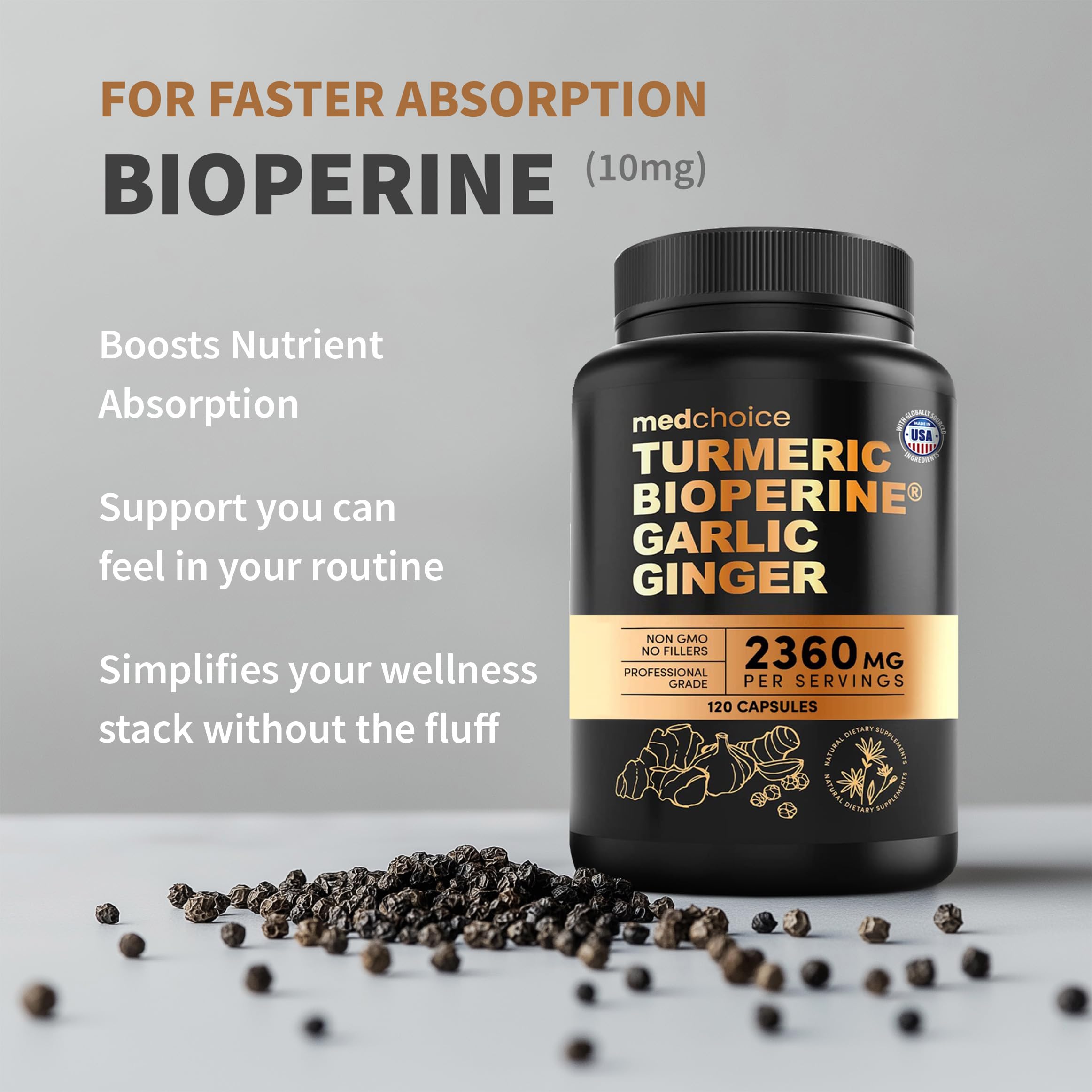 Poured MEDCHOICE capsules scene indicates simple, easy daily dosage.