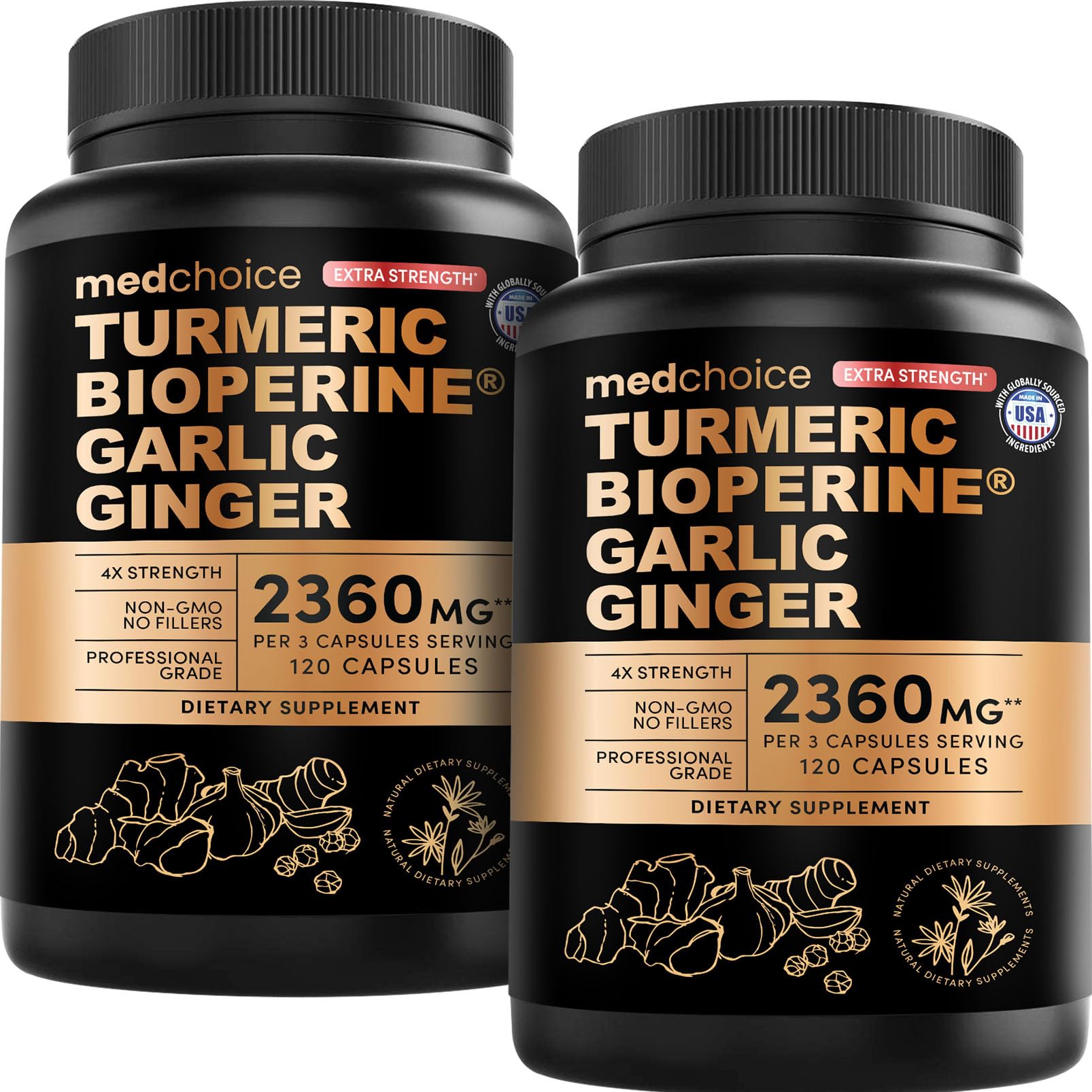 MEDCHOICE extra-strength turmeric capsules bottle front highlighting high-absorption formula.