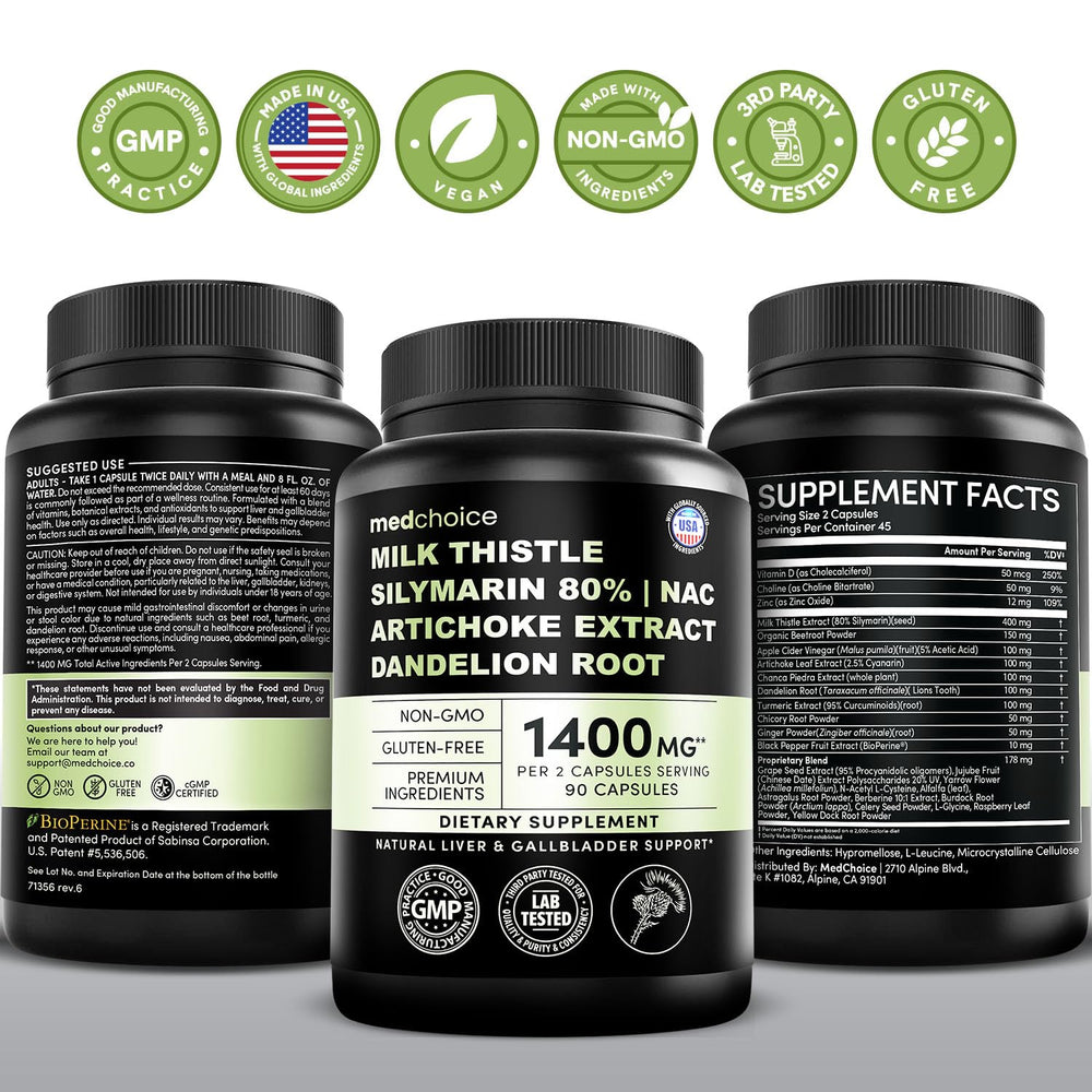MEDCHOICE pack of 2 bottles illustrating convenient daily liver care